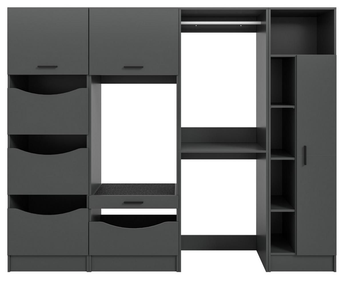 WASCHMASCHINENSCHRANK grau Set 4-teilig 242 x 196 cm, XXXL mit viel Stauraum - Schwarz/Grau, Holzwerkstoff/Kunststoff (242/196/68cm) - Inn.Furn