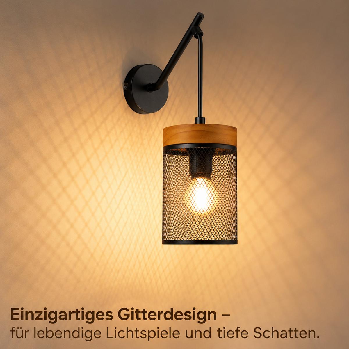 WANDLEUCHTE Nyth 15.5/10/33 cm - Schwarz, Holz/Metall (10/33/15.5cm) - ZMH