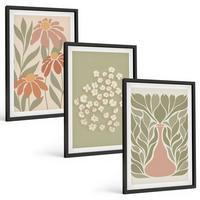 BILDER SET 3er Set - 40x60 cm Schwarzer Rahmen - Florale Boho-Muster - Schwarz, Kunststoff (40/60cm) - TULUP
