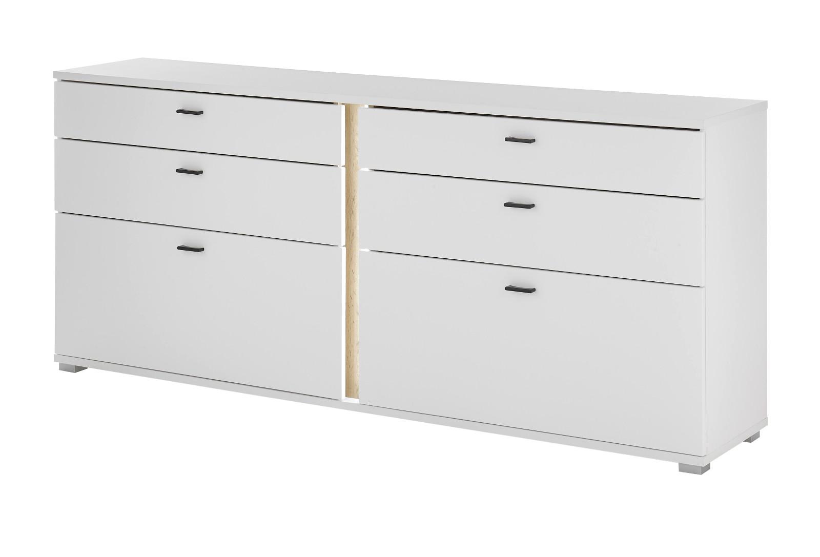 SIDEBOARD weiß matt, Eiche Wotan 200 cm, Kommode inklusive Frontbeleuchtung - Eiche Wotan/Silberfarben, Holzwerkstoff/Kunststoff (200/86/42cm) - Furn.Design