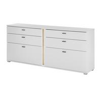 SIDEBOARD weiß matt, Eiche Wotan 200 cm, Kommode inklusive Frontbeleuchtung - Eiche Wotan/Silberfarben, Holzwerkstoff/Kunststoff (200/86/42cm) - Furn.Design