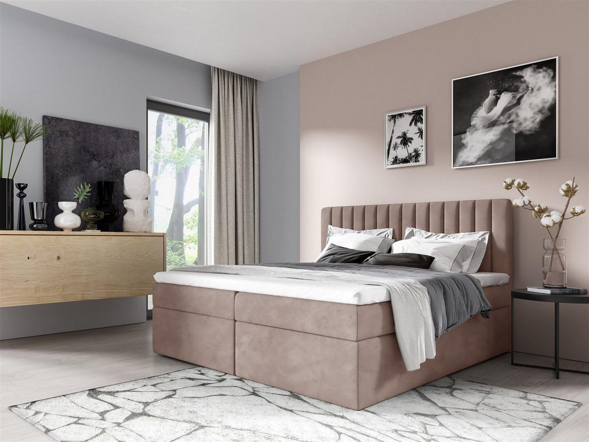 BOXBETT Linnea - Rosa, Holzwerkstoff/Textil (180/200cm) - Fun Möbel
