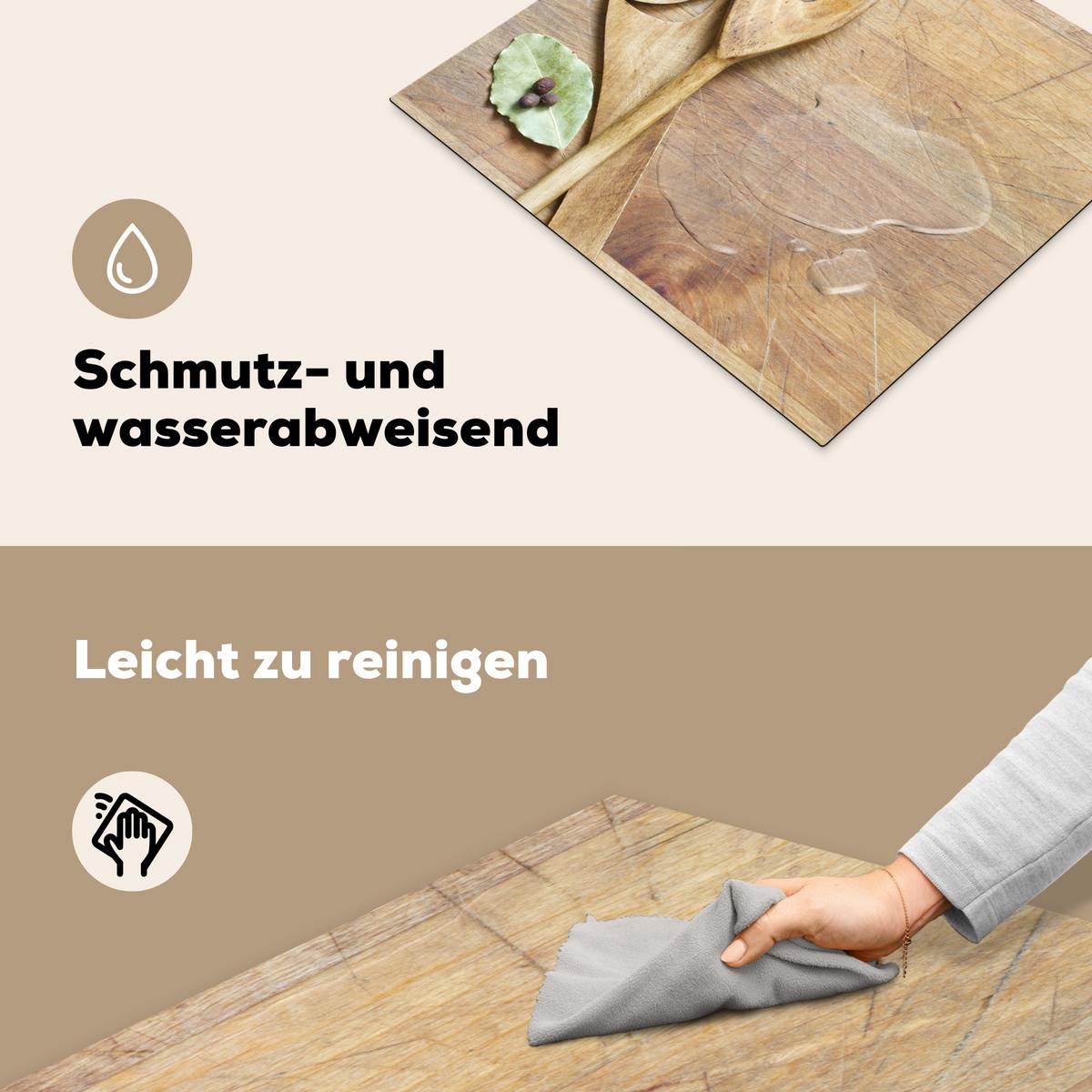 HERDABDECKPLATTE Holz - Löffel - Braun - Smiley Ceranfeldabdeckung 59x52 cm - Hellbraun, Kunststoff (59/52/0.2cm) - MuchoWow