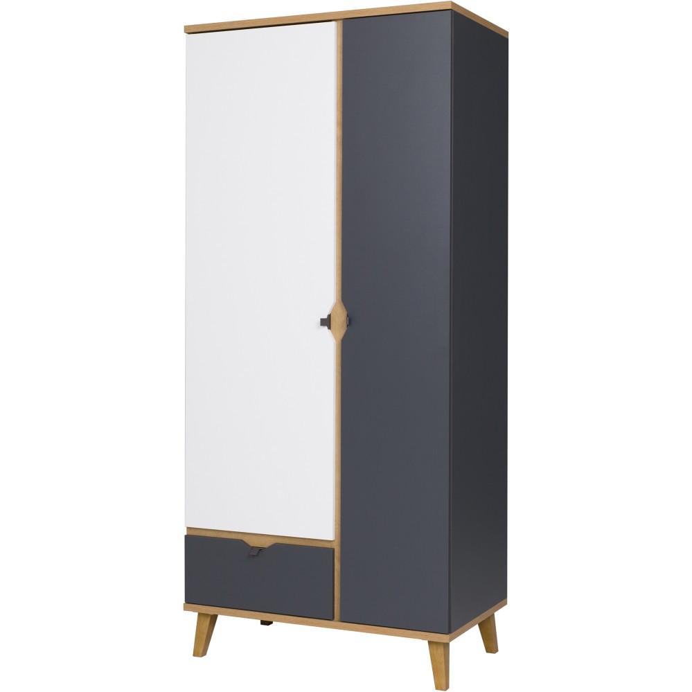 DREHTÜRENSCHRANK Moreno mit 2 Türen und 1 Schublade, Eiche gold/mattweiß/graphit - Eichefarben/Graphitfarben, Holzwerkstoff/Kunststoff (90/200/52cm) - Beautysofa