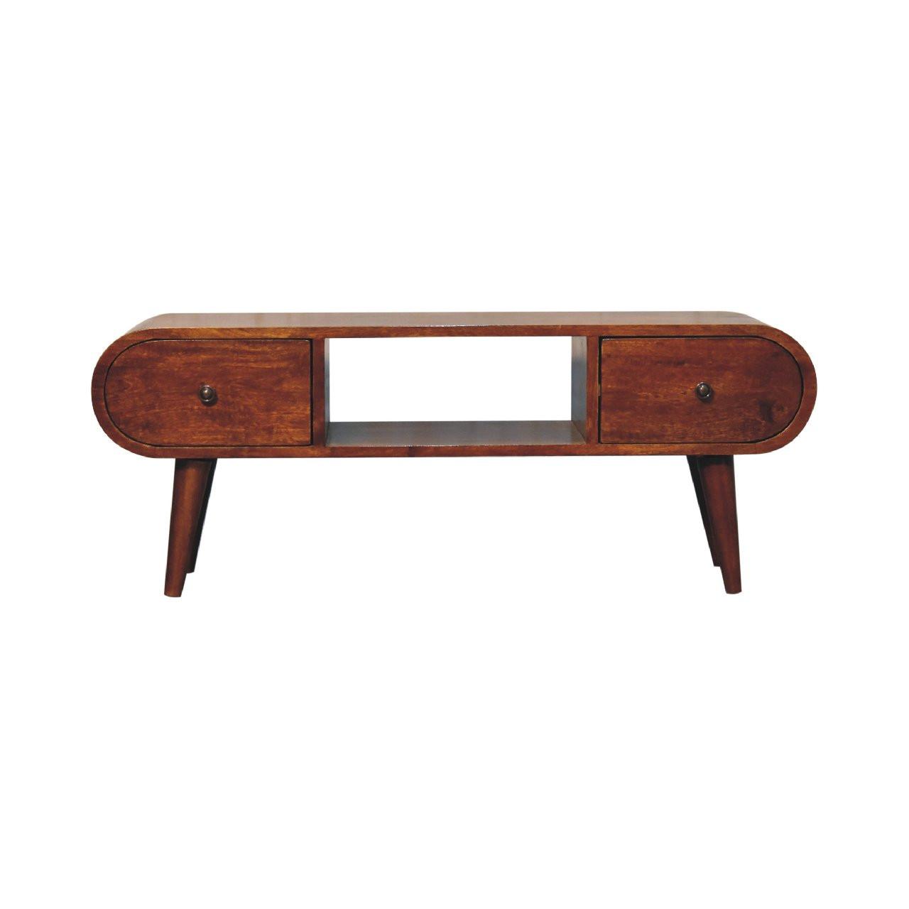 MEDIENANLAGE TV-Lowboard, 2 Schubladen, 1 offenes Fach, Nordische Beine, braun - Kastanienfarben/Messingfarben, Holz/Metall (100/38/30cm) - Artisan Furniture