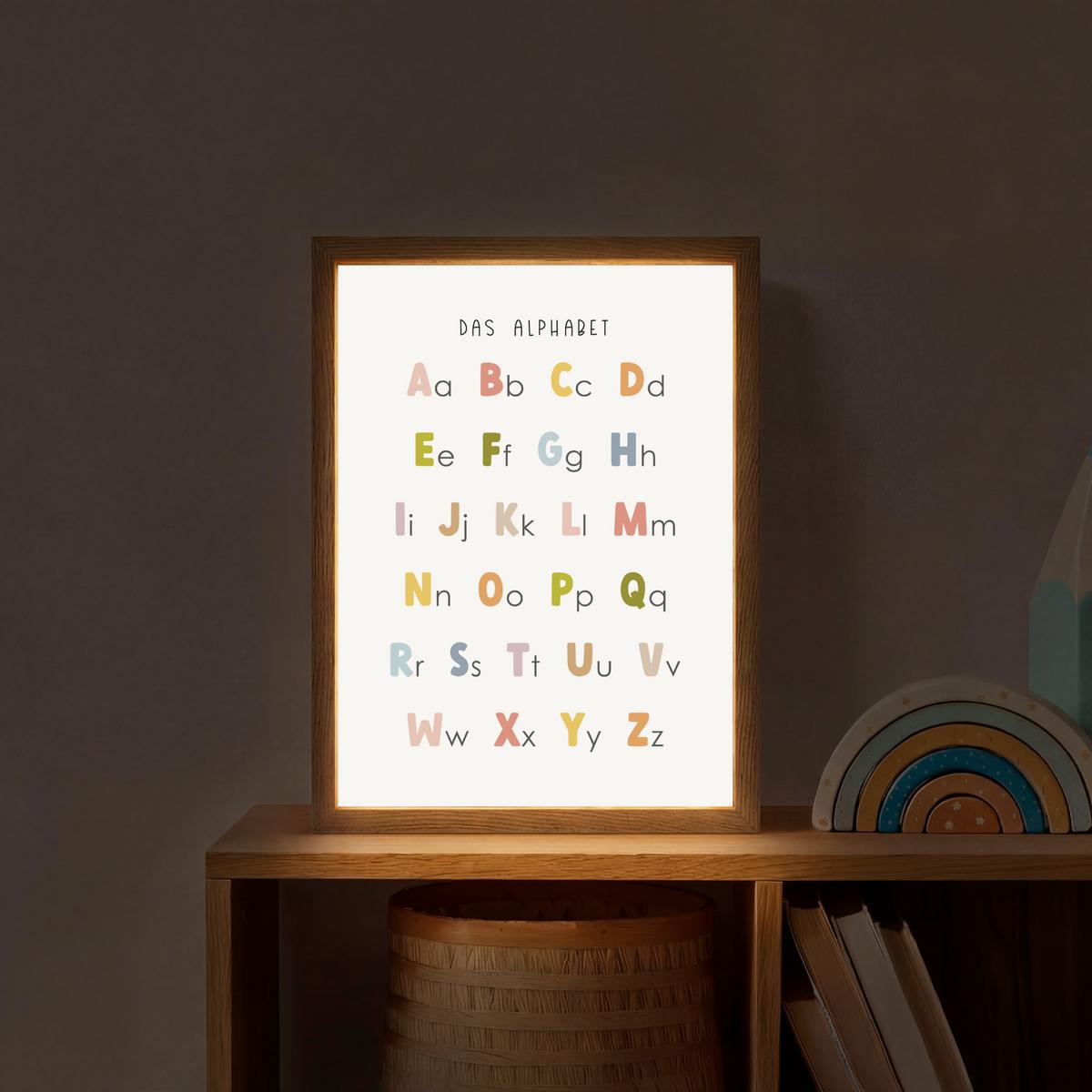 NACHTTISCHLAMPE MIT AKKU Pädagogisch - Alphabet lernen - Farbenfroh - Weiß - Buchstaben 30x40 cm - Weiß, Holzwerkstoff (8/30/40cm) - OnlyWow