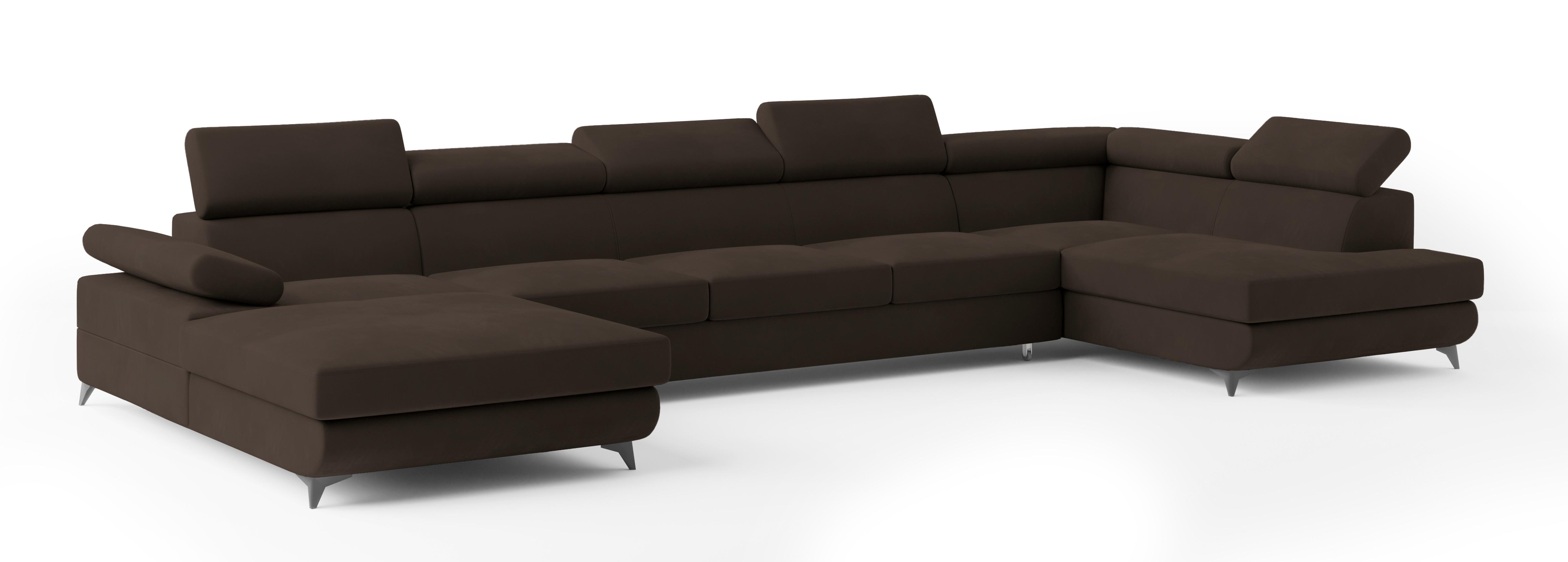 WOHNLANDSCHAFT MONTIVA Braun Velours-Stoff mit Schlaffunktion - Braun, Holz (410/89/190cm) - MASSENO