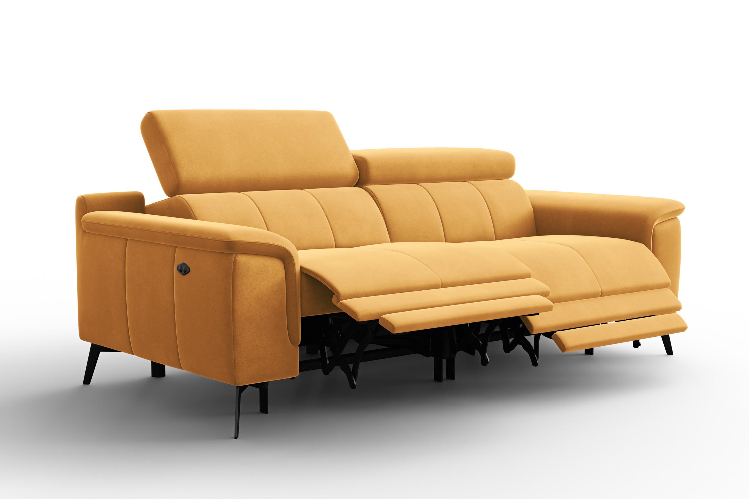 SOFA RELAX FIERO 3-Sitzer, Gelber Veloursstoff - Gelb/Schwarz, Holz/Textil (212/82/103cm) - Courtois Laville