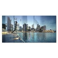 WANDUHR aus Glas 60x30 cm - Stadt bei Nacht - Blau, Glas (60/30/0.4cm) - TULUP