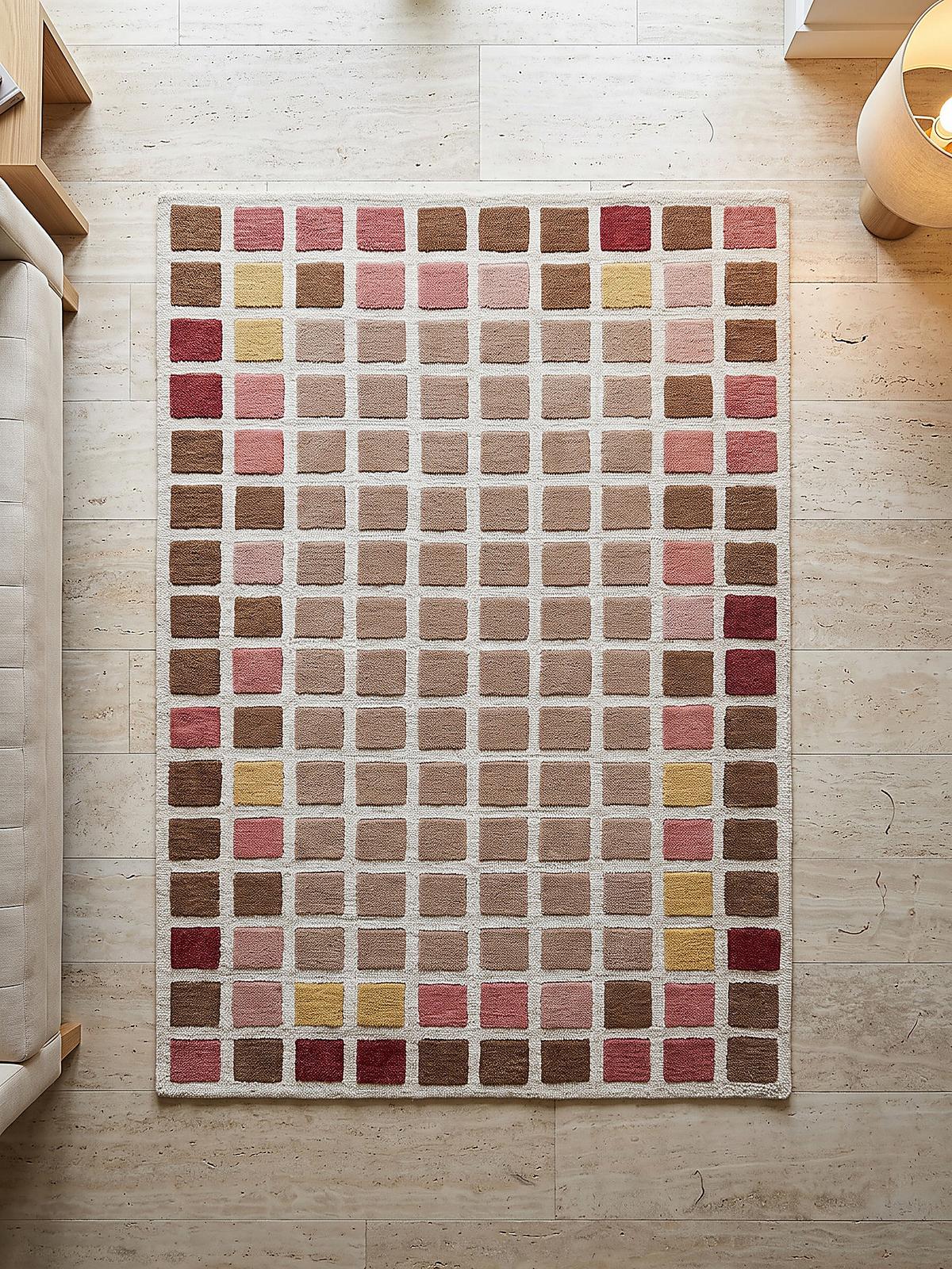 WOLLTEPPICH handgetuftet HAMPS, Quadratraster, Rosa, 200 x 290 cm - Rosa, Textil (200/290cm) - KADIMA DESIGN