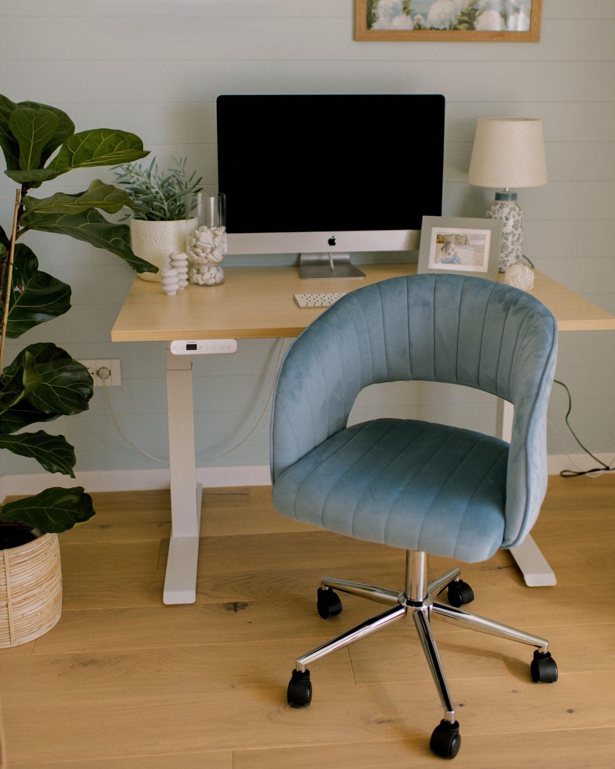 BÜROSTUHL Samtstoff Blau Katonah - Blau, Kunststoff/Textil (57/78/57cm) - Beliani