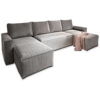 WOHNLANDSCHAFT ASPRA Hellgrau Kordstoff mit Schlaffunktion - Hellgrau/Grau, Holz/Kunststoff (295/85/140cm) - MASSENO
