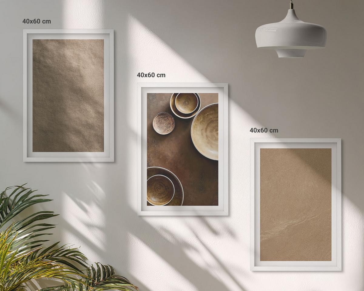 BILDER SET 3er Set - 40x60 cm Weißer Rahmen - Minimalistische Steinstrukturen - Weiß, Kunststoff (40/60cm) - TULUP