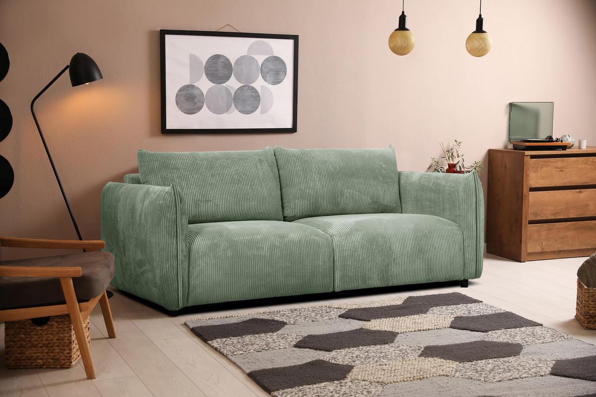 SOFA TAUER 3-Sitzer, mintgrün - Schwarz/Mintgrün, Holzwerkstoff/Kunststoff (112/84/206cm) - Wozimo