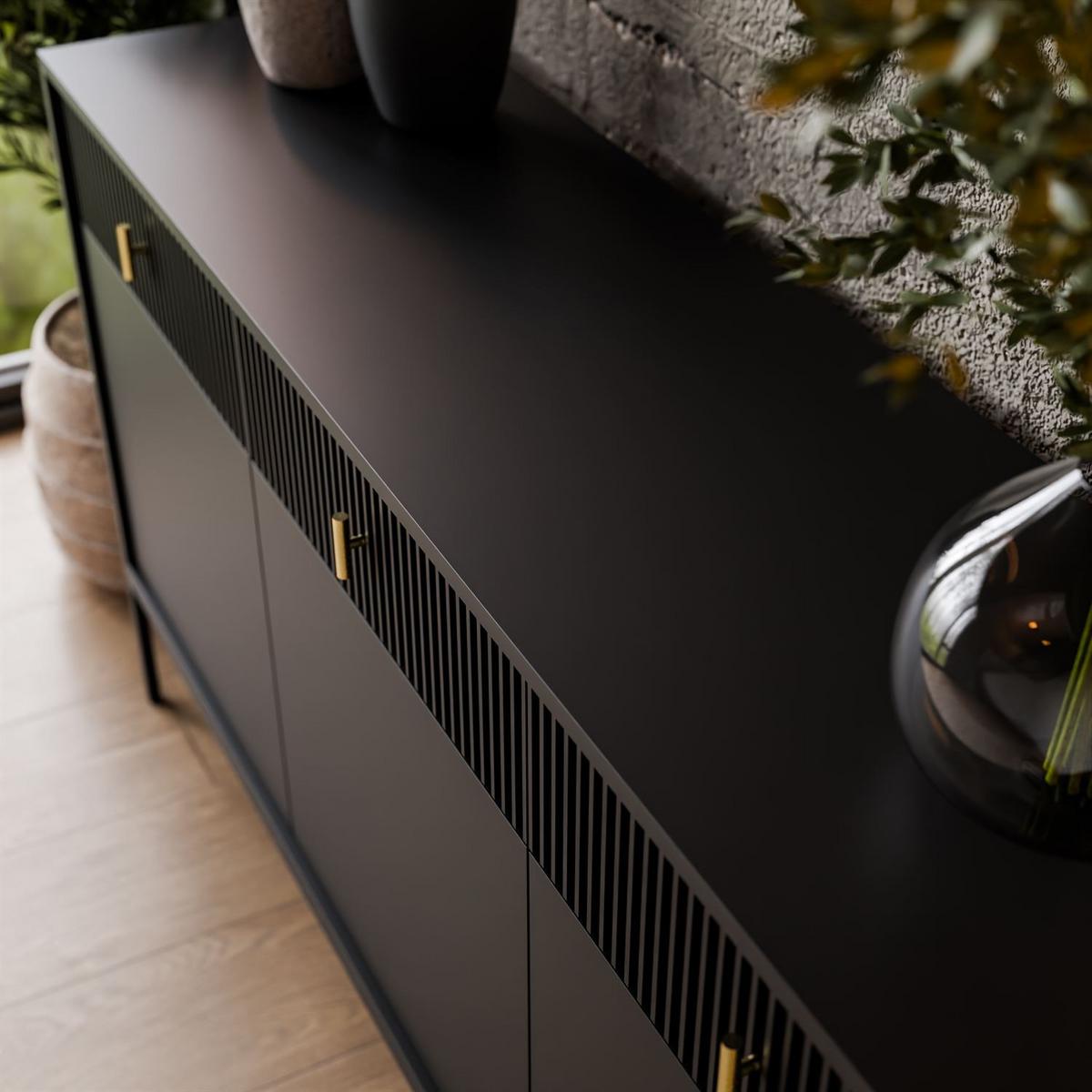SIDEBOARD MIDNIGHT 3D3S mit drei Schubladen auf Gestell schwarz - Schwarz, Holzwerkstoff (154.5/82.5/39cm) - Lookway