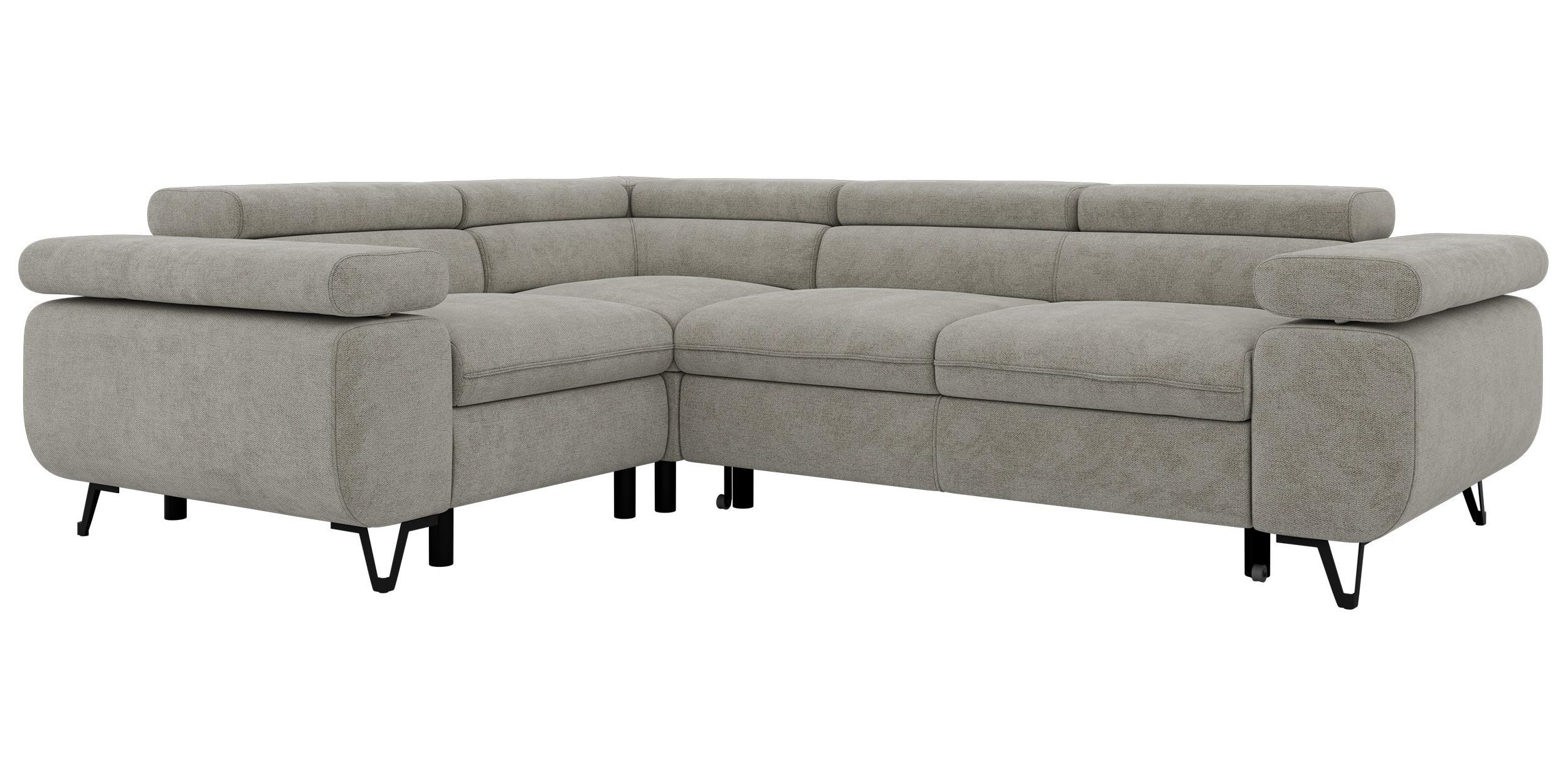 ECKSOFA FALCO L - Hellgrau Stukture - Links Seite - Hellgrau/Schwarz, Textil/Metall (197/268cm) - MKS