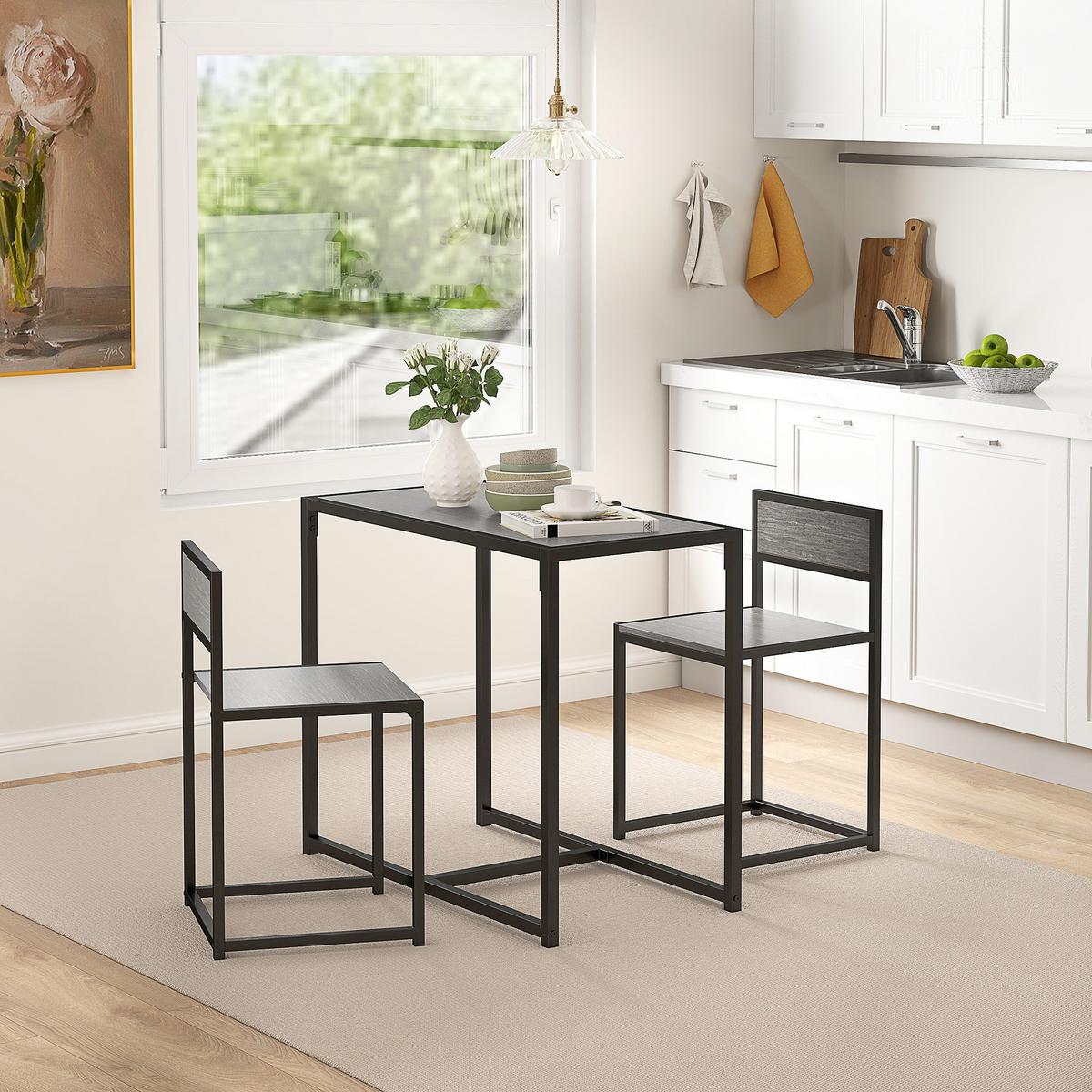 ESSGRUPPE 3-teilig aus Metall MDF Grau - Schwarz/Grau, Holzwerkstoff/Metall (47/76/90cm) - HOMCOM