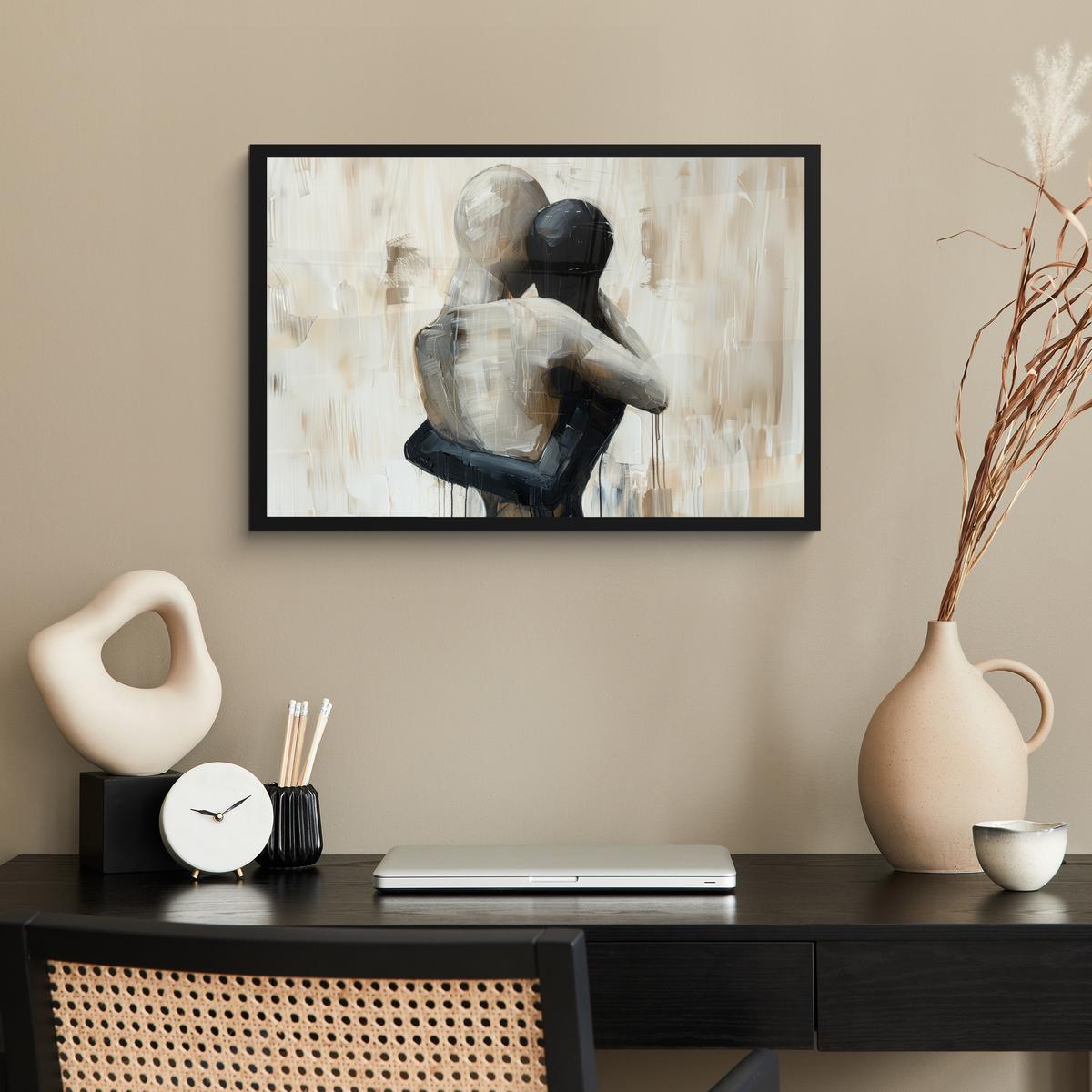 POSTER MIT RAHMENGERAHMTES BILD Abstrakt - Liebe - Schwarz und weiß - Modern 60x40 cm - Schwarz, Papier (60/40cm) - MuchoWow