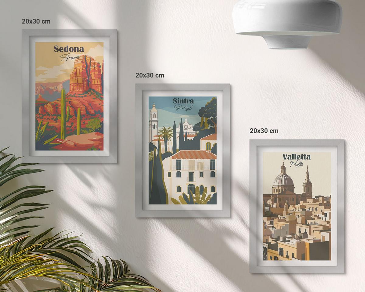 BILDER SET 3er Set - 20x30 cm Silberner Rahmen - Ansichten Sedona Sintra Valletta Retro - Silberfarben, Kunststoff (20/30cm) - TULUP