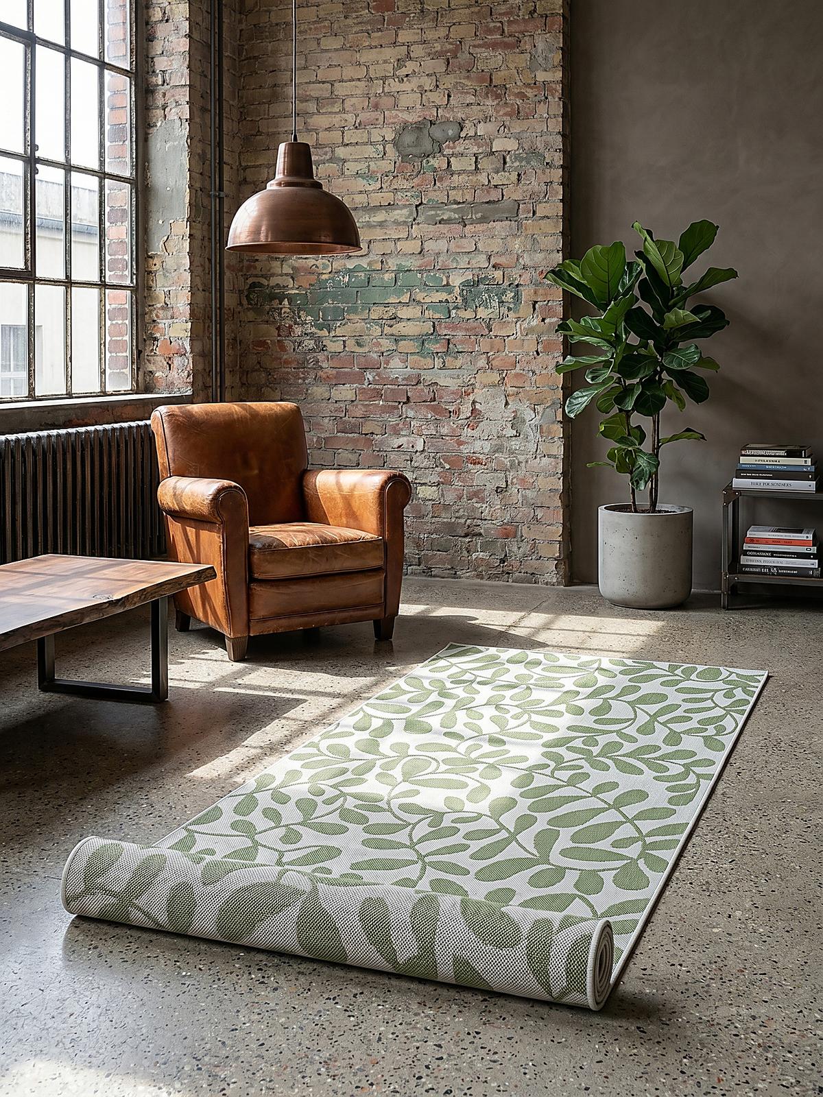 TEPPICHLÄUFER Floral BORNO Polypropylen Grün 80 x 150 cm - Grün, Textil (80/150cm) - KADIMA DESIGN