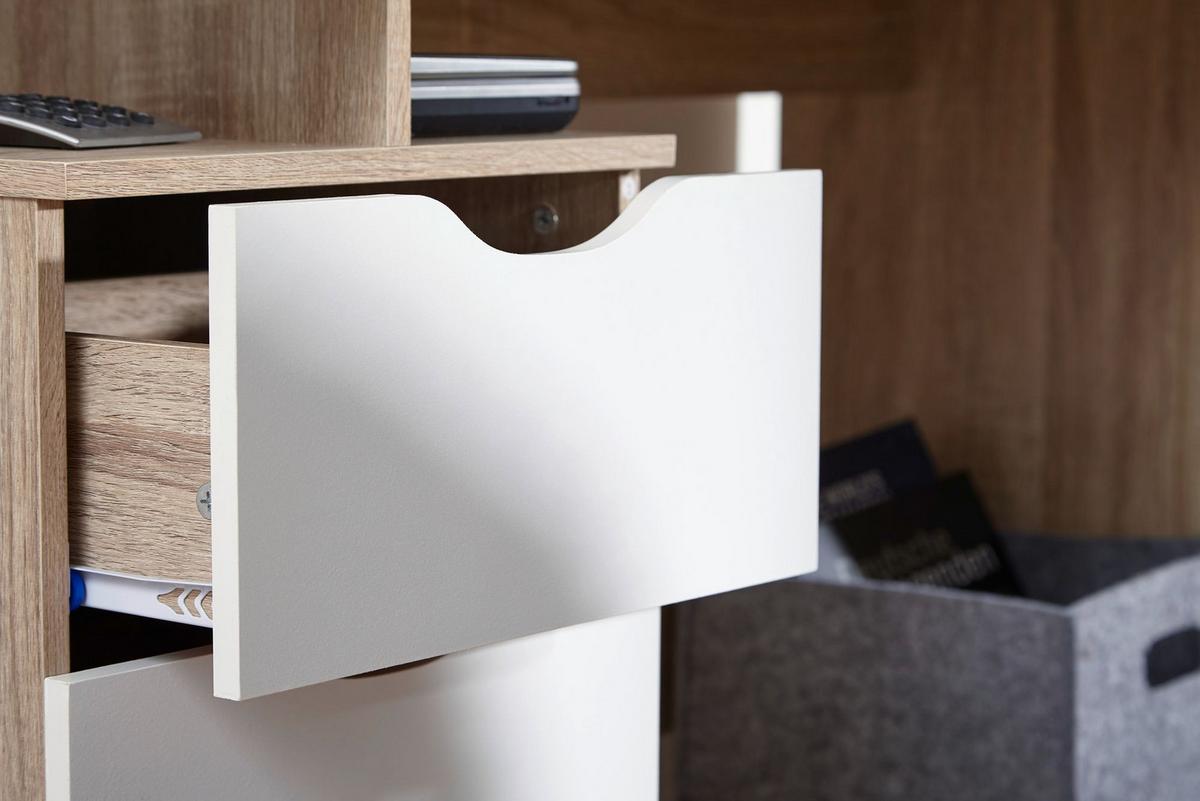 SCHREIBTISCH – Sonoma Weiß, 120x76x53 cm, 3 Schubladen, kompakt, mit Ablage - Beige, Holzwerkstoff (120/53/76cm) - KADIMA DESIGN