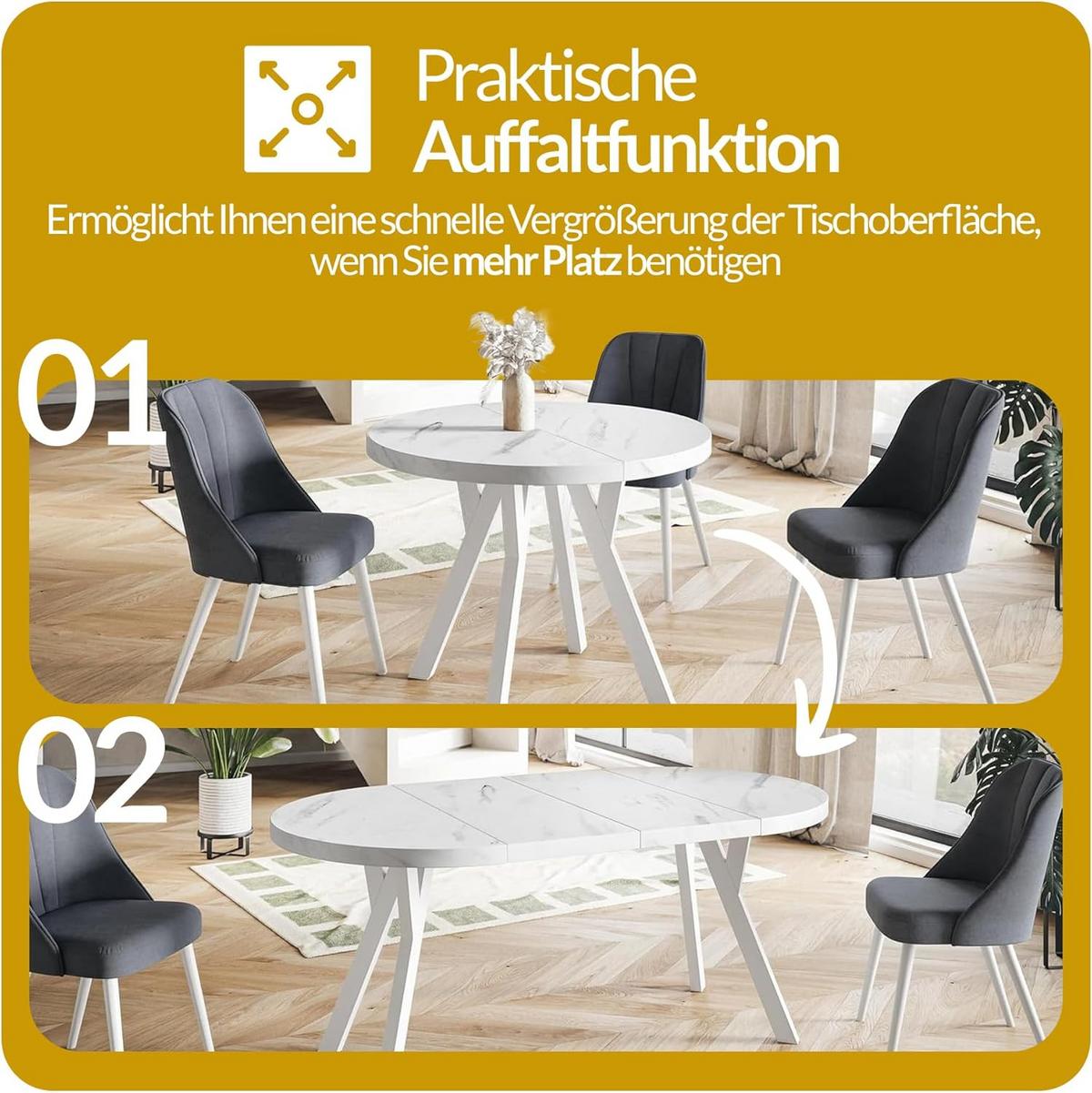 RUNDER Esstisch ausziehbar – Moderner Wohnzimmertisch und Küchentisch – Tisch mit Stabile Konstruktion, Durchmesser 100 cm - 200 cm - Farbe Lefaks - Dunkelbraun/Weiß, Holzwerkstoff (100/100/77cm) - Alpi-Möbel