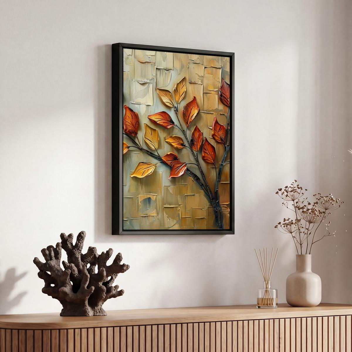 LEINWAND Bilder mit Rahmen - Baum - Abstrakt - Natur - Kunst - 20x30 - Goldfarben, Textil (20/30cm) - MuchoWow