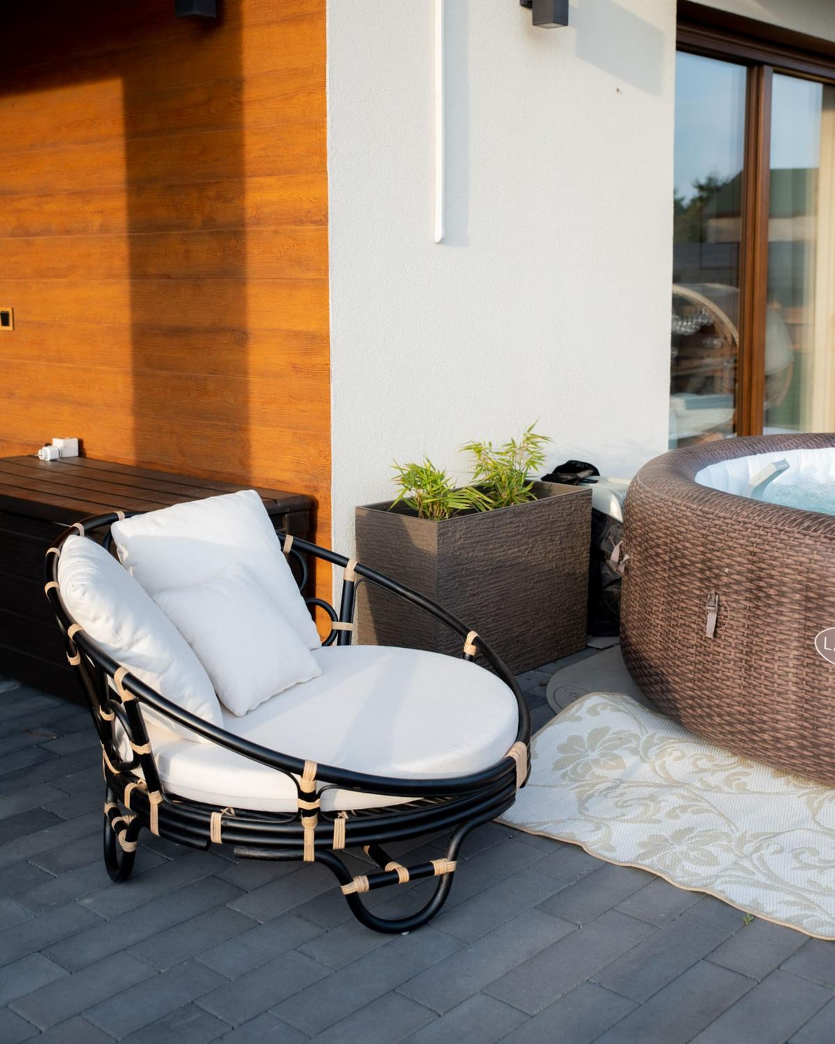 SONNENINSEL Rattan schwarz Auflagen beige ROSSANO - Beige/Schwarz, Naturmaterialen (112/71/110cm)