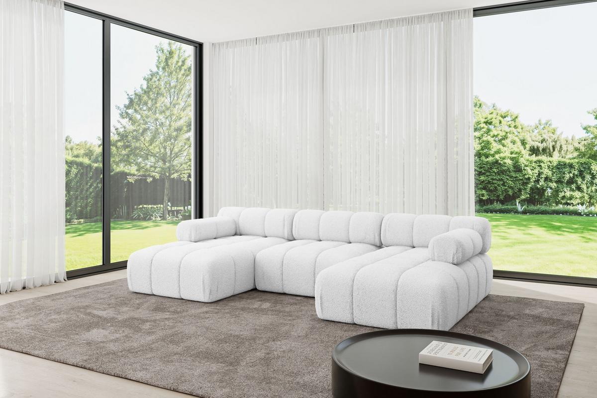 WOHNLANDSCHAFT modulares Sofa Tesso-U1 - 285x160x70 cm Weiß Bouclé - Weiß, Holzwerkstoff/Textil (285/70/160cm) - ALTDECOR