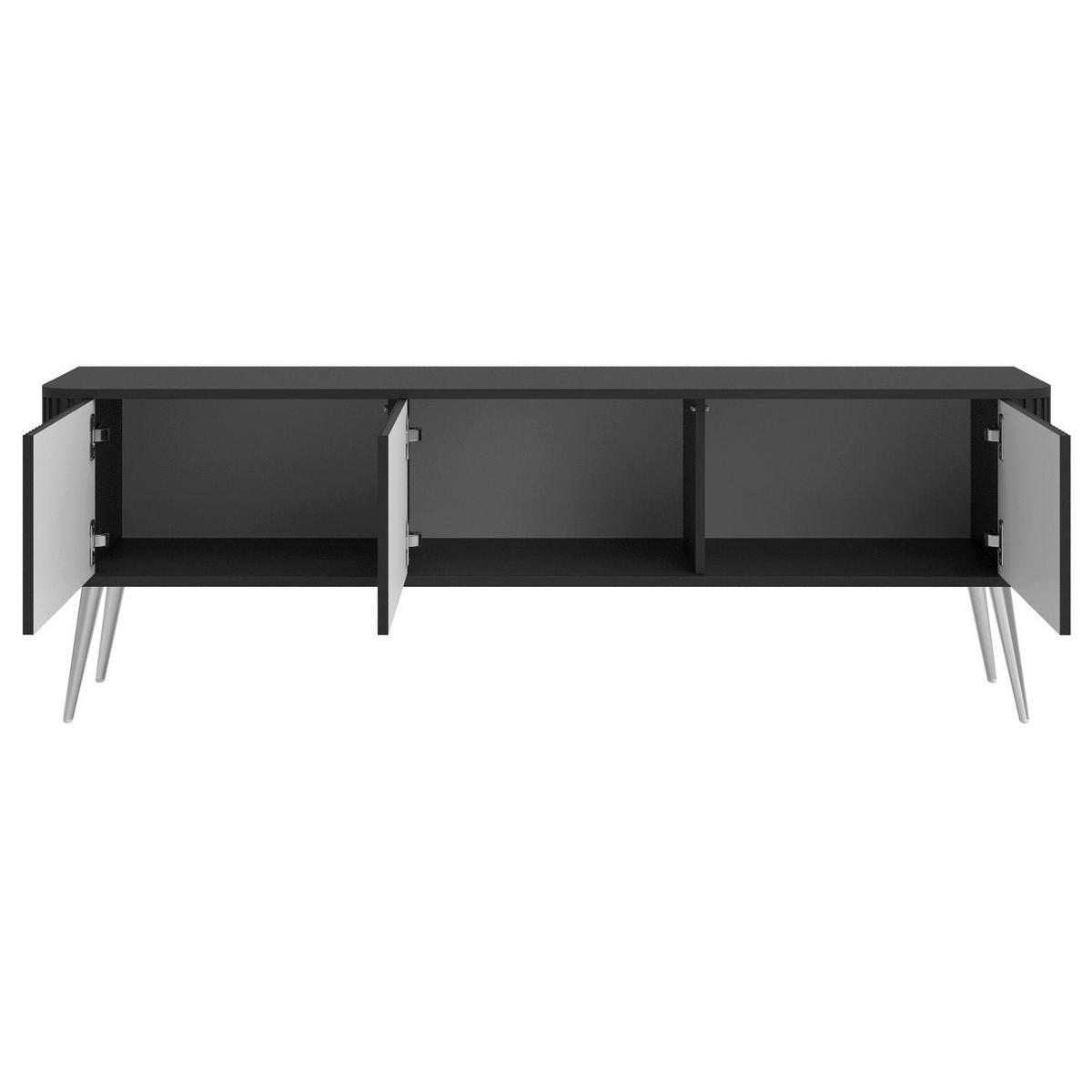 TV-LOWBOARD Ovarlo Schwarz mit silbernen Metallbeinen 163 cm - Silberfarben/Schwarz, Holzwerkstoff/Metall (163.2/49.2/38cm) - Selsey