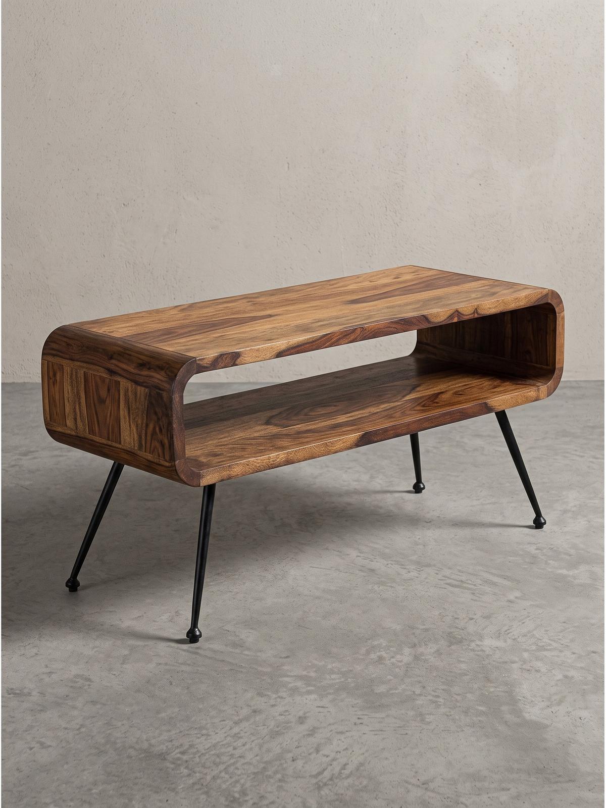 COUCHTISCH TROPEA, Dunkles Massivholz, mit Stauraum, 100 x 40 x 45 cm - Schwarz/Braun, Holz/Metall (40/100/45cm) - KADIMA DESIGN