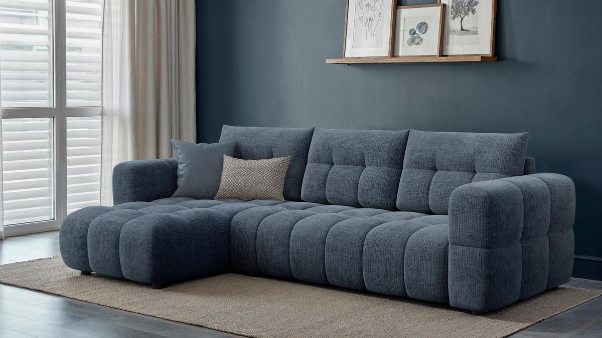 ECKSOFA CLOUDI 4-Sitzer links, marineblau - Blau/Schwarz, Holz/Textil (294/160cm) - Wozimo
