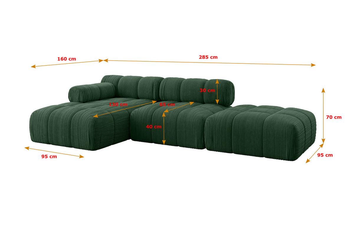 ECKSOFA modulares Sofa Lizur-L1 - 285x160x70 cm Grün Cord - Grün, Holzwerkstoff/Textil (285/160cm) - ALTDECOR