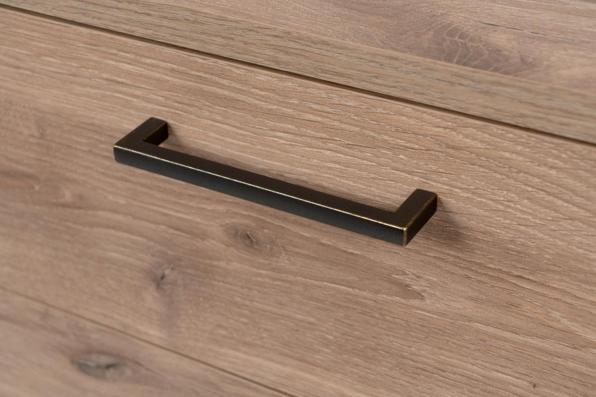 KOMMODE Eiche 84 cm, Anrichte mit 3D-Relief und Push-to-Open - Eichefarben/Messingfarben, Holzwerkstoff/Metall (84/85/40cm) - Furn.Design