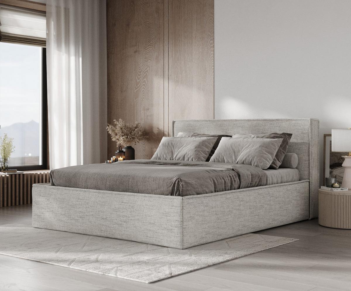 POLSTERBETT Sato mit Stauraum 120/200 cm Hellgrau im Modesto Stoff - Hellgrau/Schwarz, Holz/Holzwerkstoff (120/200cm) - AltaBeds