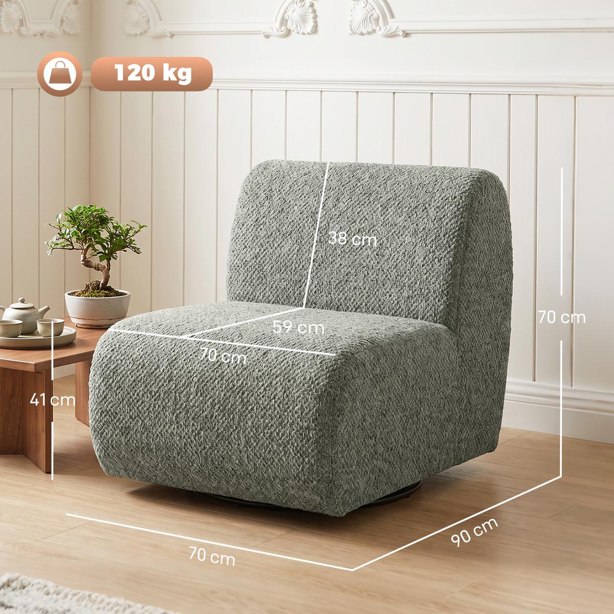 SESSEL Chenille Grau - Schwarz/Grau, Textil/Metall (70/70/90cm) - HOMCOM