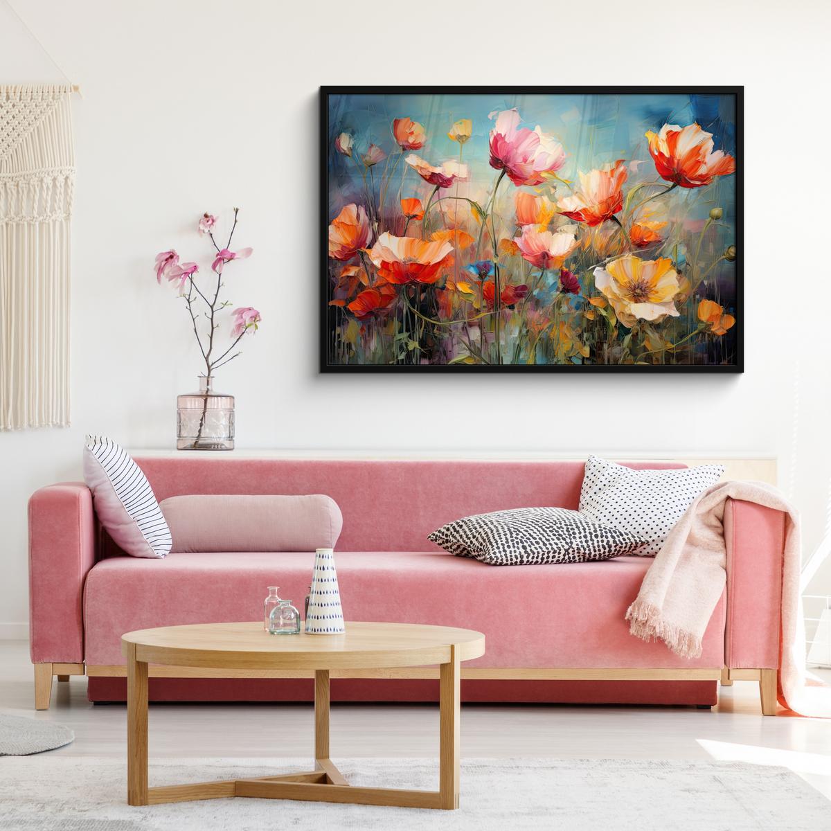 POSTER MIT RAHMENGERAHMTES BILD Blumen - Aquarell - Kunst - Botanisch - Natur 120x80 cm - Orange, Papier (120/80cm) - MuchoWow
