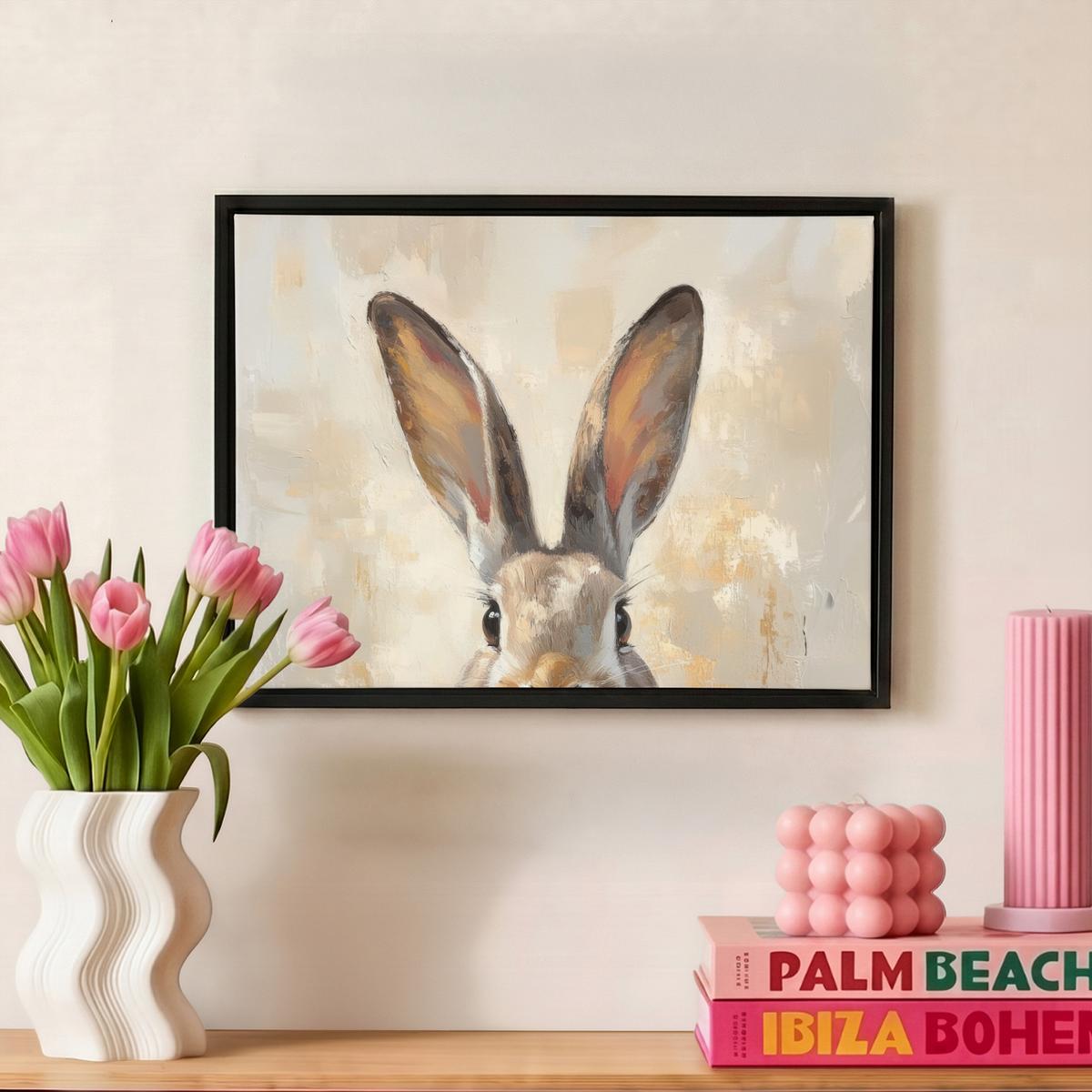 LEINWAND Bilder mit Rahmen - Hase - Ohren - Braun - 40x30 - Beige, Textil (40/30cm) - MuchoWow