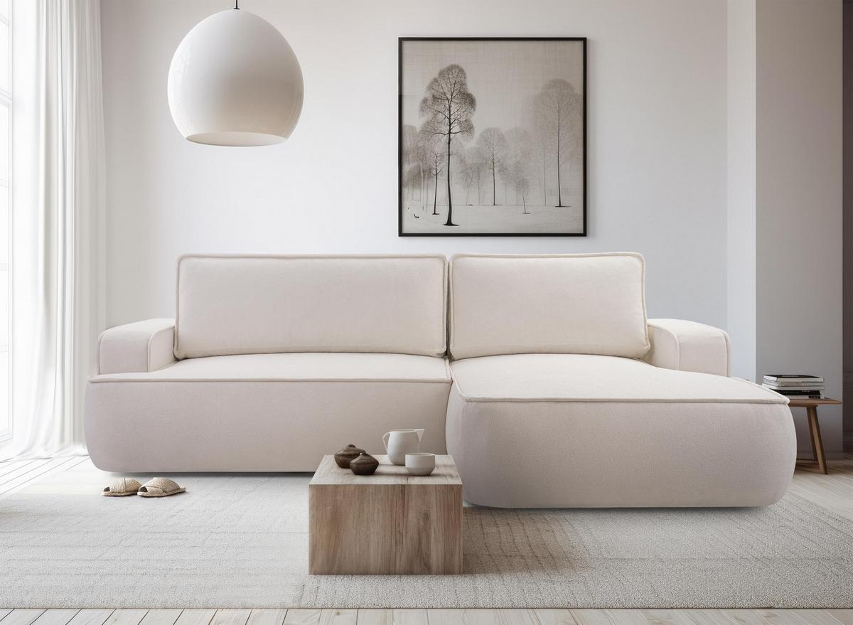 ECKSOFA L Form Ablia Creme 267/168/87 cm mit Schlaffunktion R - Creme/Schwarz, Kunststoff/Textil (267/168cm) - AX Living