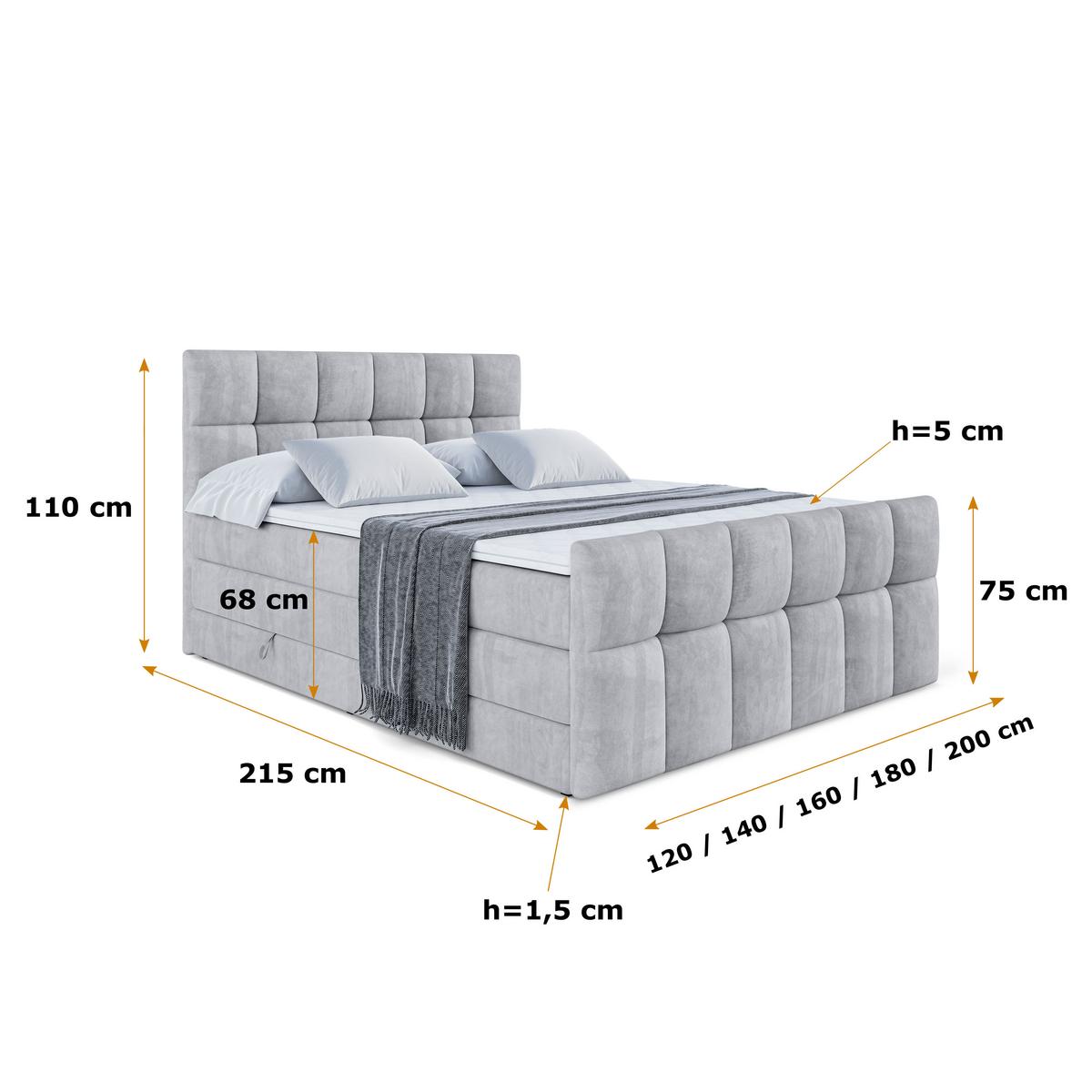 BOXSPRINGBETT RICAR-Z KING - 180 x 200 - H3/H4 - Hellgrau - Hellgrau, Holzwerkstoff (180/200cm) - ALTDECOR