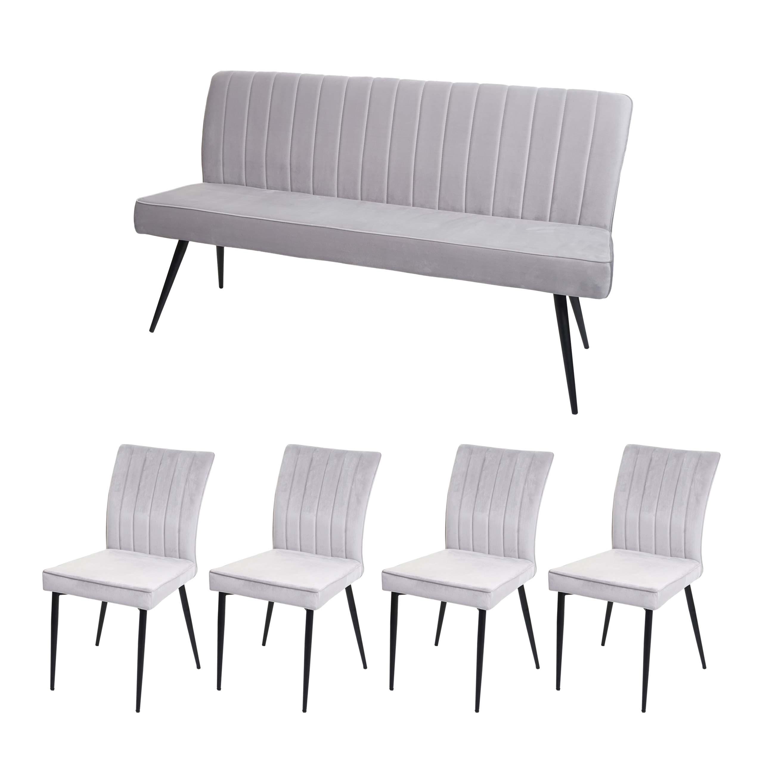ESSZIMMER-SET Hellgrau 5er-Set - Hellgrau, Textil (160/90/64cm) - MCW