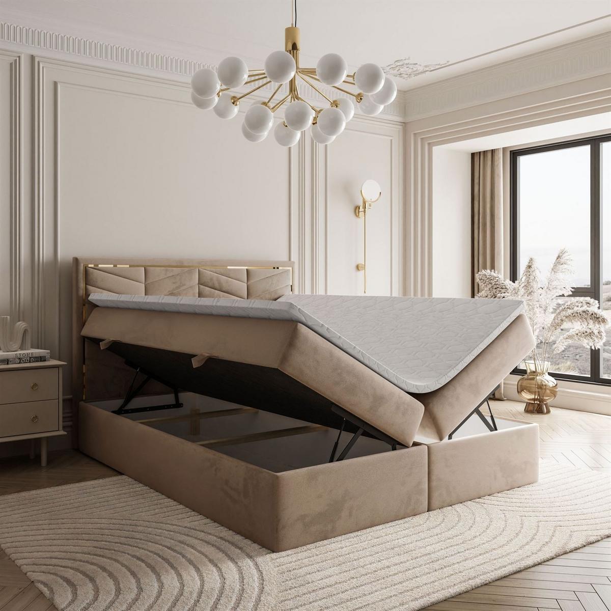 KONTINENTALBETT AURORA 180x200 mit Bettkasten Royal Velvet 176 - Creme, Textil (180/200cm) - Lookway