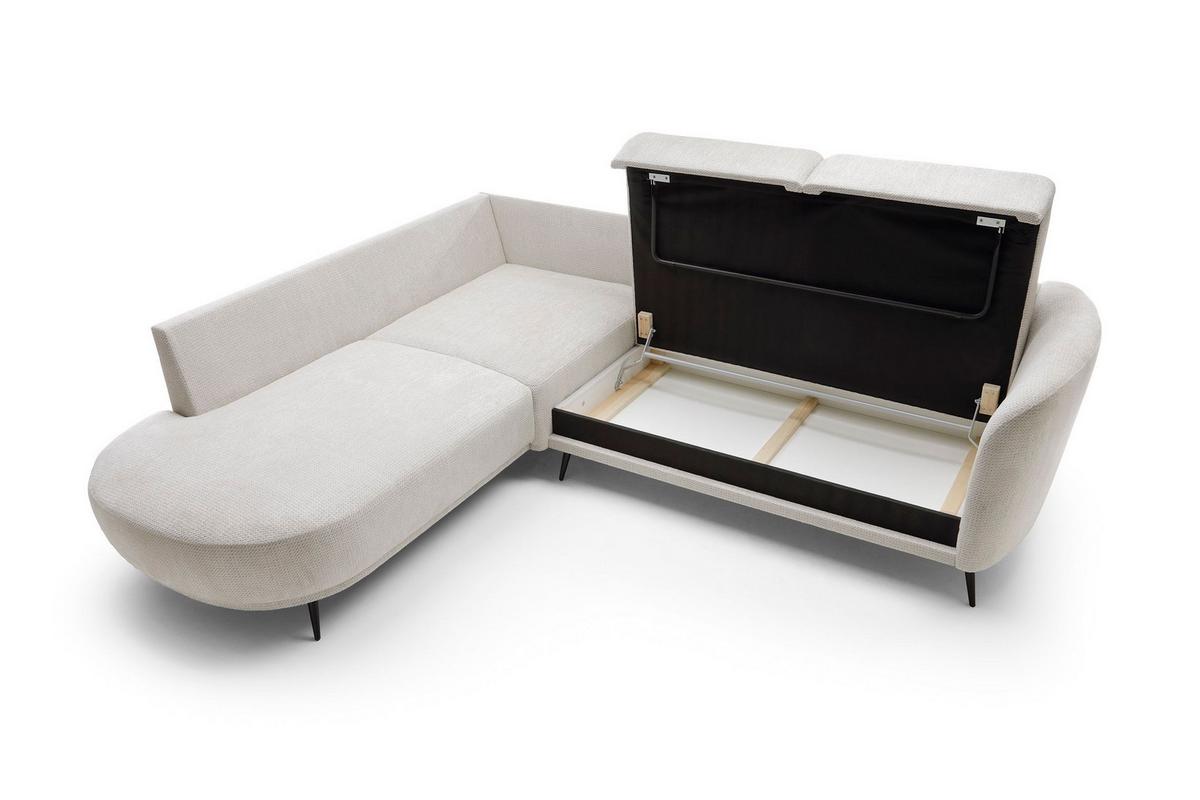 ECKSOFA ALPI Creme Chenille mit Schlaffunktion - Creme, Holz (262/220cm) - MASSENO