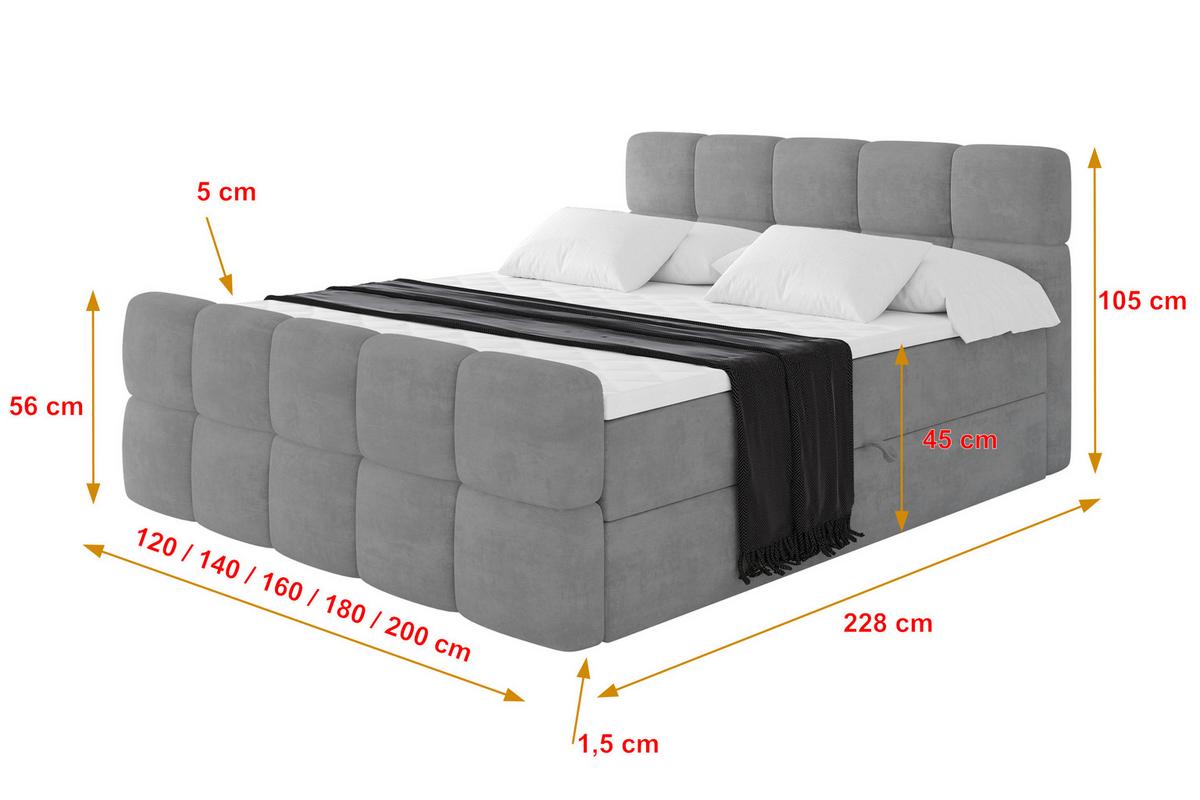 BOXBETT mit Matratze H4 - FAMA-Z - 160x200 cm Grau Monolith - Graphitfarben, Holzwerkstoff (160/200cm) - ALTDECOR