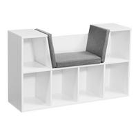 REGALBANK – Weiß matt, 101,5x61,5x30 cm, mit Sitzfläche Grau, 6 Fächer - Braun/Weiß, Textil (102/62/30cm) - KADIMA DESIGN