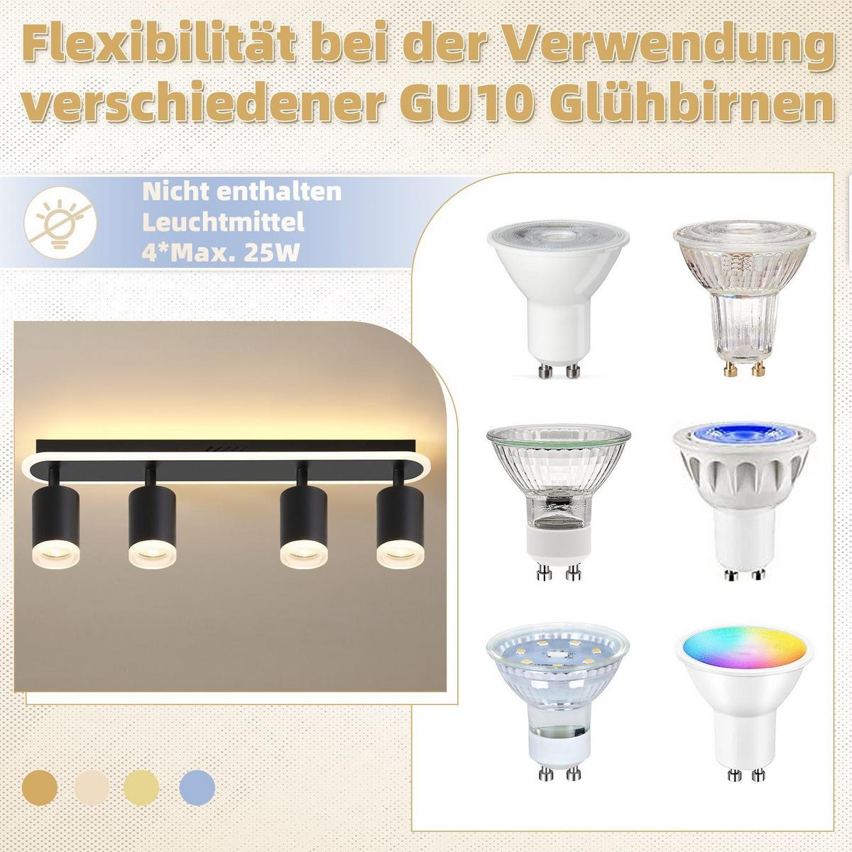 DECKENSTRAHLER Lichtelf 4-flammig 57/8/10 cm - Schwarz, Metall (57/8/10cm) - Nettlife
