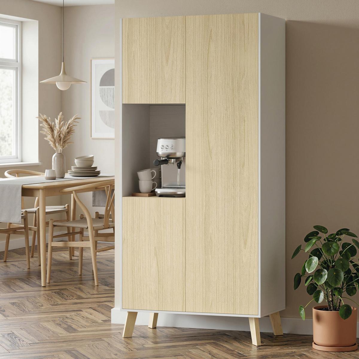 KÜCHENSCHRANK Spanplatte-MDF-Naturholz Weiß - Naturfarben, Holzwerkstoff (40/170/80cm) - HOMCOM