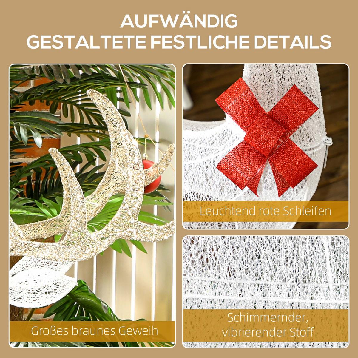 3ER Set LED Rentier, Weihnachtsdeko mit 283 warmweißen Lichtern Stahlrahmen - Silberfarben, Kunststoff (37/134/64cm) - Outsunny