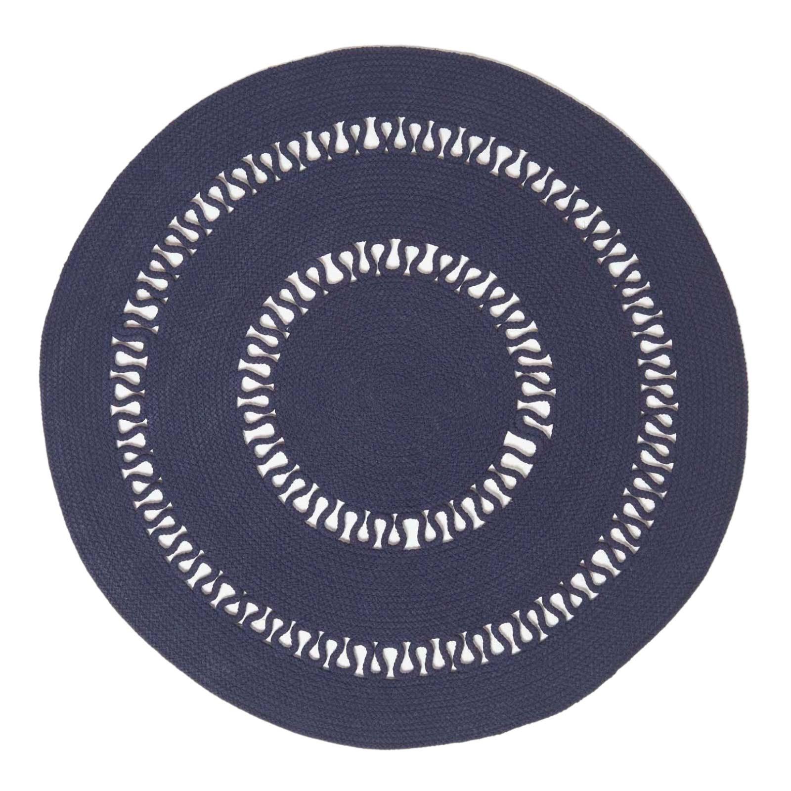 TEPPICH geflochten rund mit Häkel-Muster 90 cm - Dunkelblau, Textil (90/90cm) - Homescapes