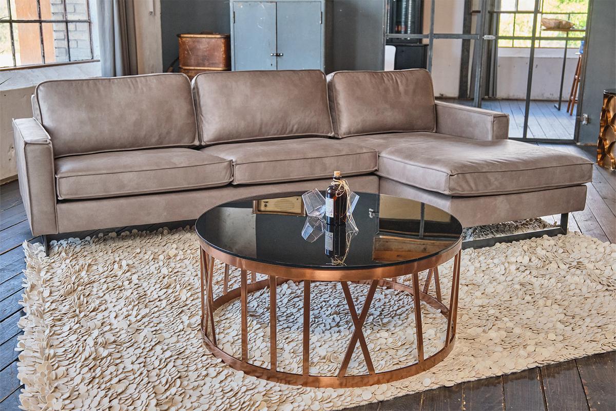 ECKSOFA VILNIUS Anthrazit Lederfaserstoff - Anthrazit/Schwarz, Leder/Metall (286/170cm) - KAWOLA